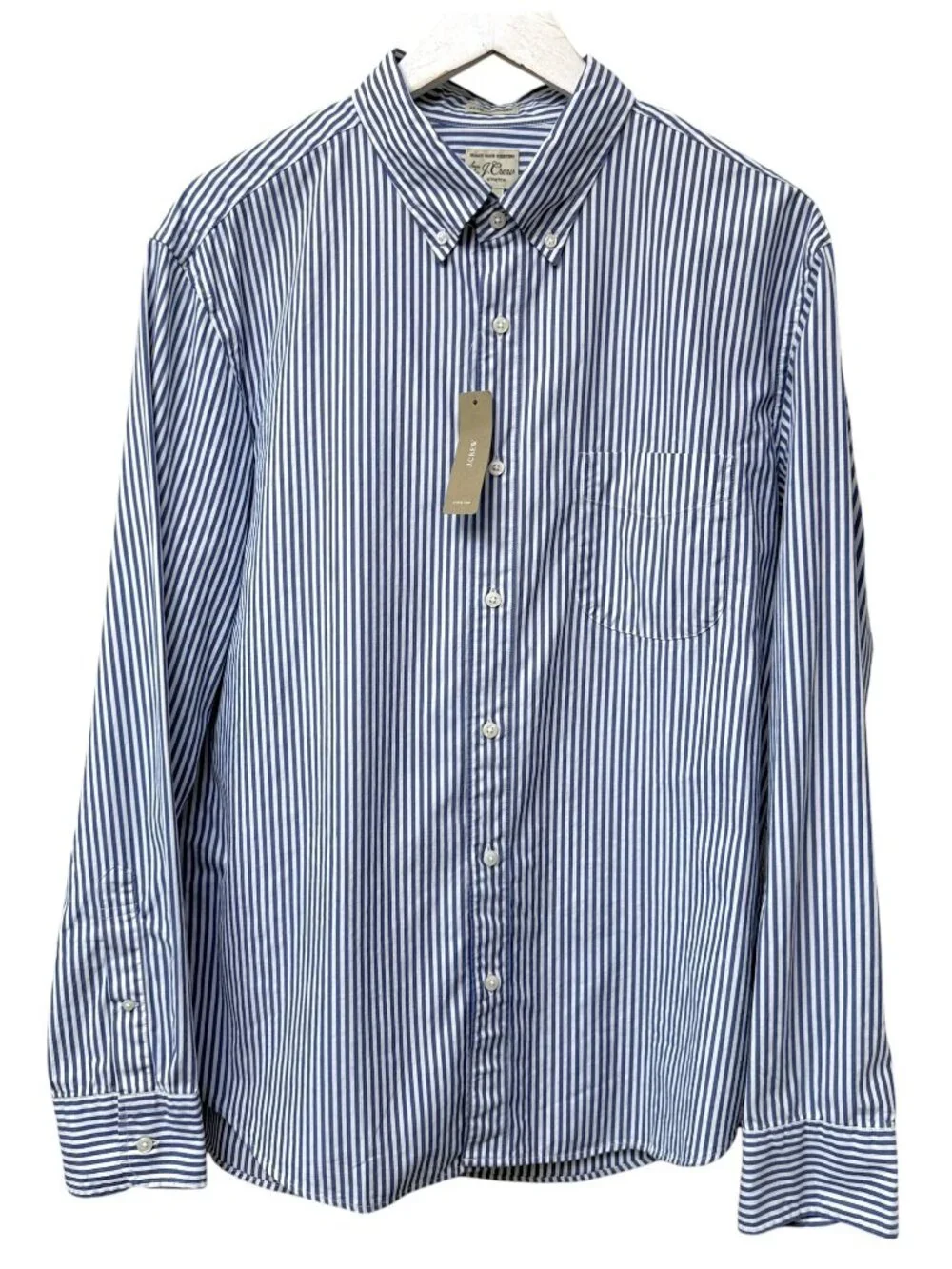 J.Crew Mens Shirt Large Slim Untucked Blue White Stripe Preppy Button Up NWT